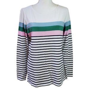 Boden Womens Top Sz 10 Rainbow Stripes Ahead Of The Rest Long Sleeve 100% Cotton